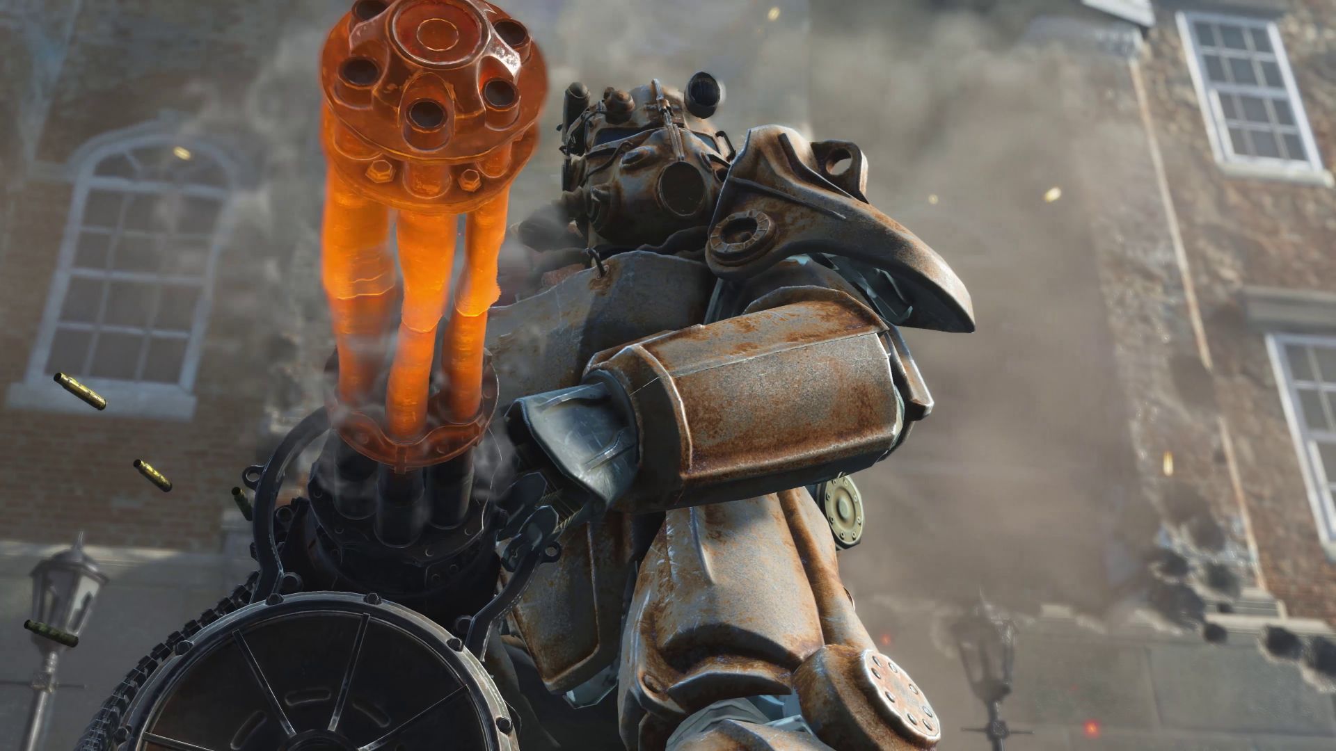 パワーアーマー姿で戦うFallout 4の場面
